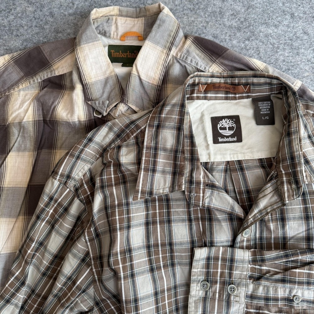 Timberland Shirt Mens Large Lot 2 Brown Plaid Button Up Long Sleeve Casual Trail